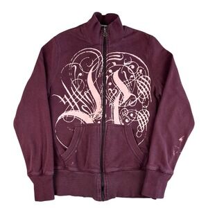 Y2K Nike Burgundy Track Jacket Unique Graphic Full Zip Women's Medium Floral